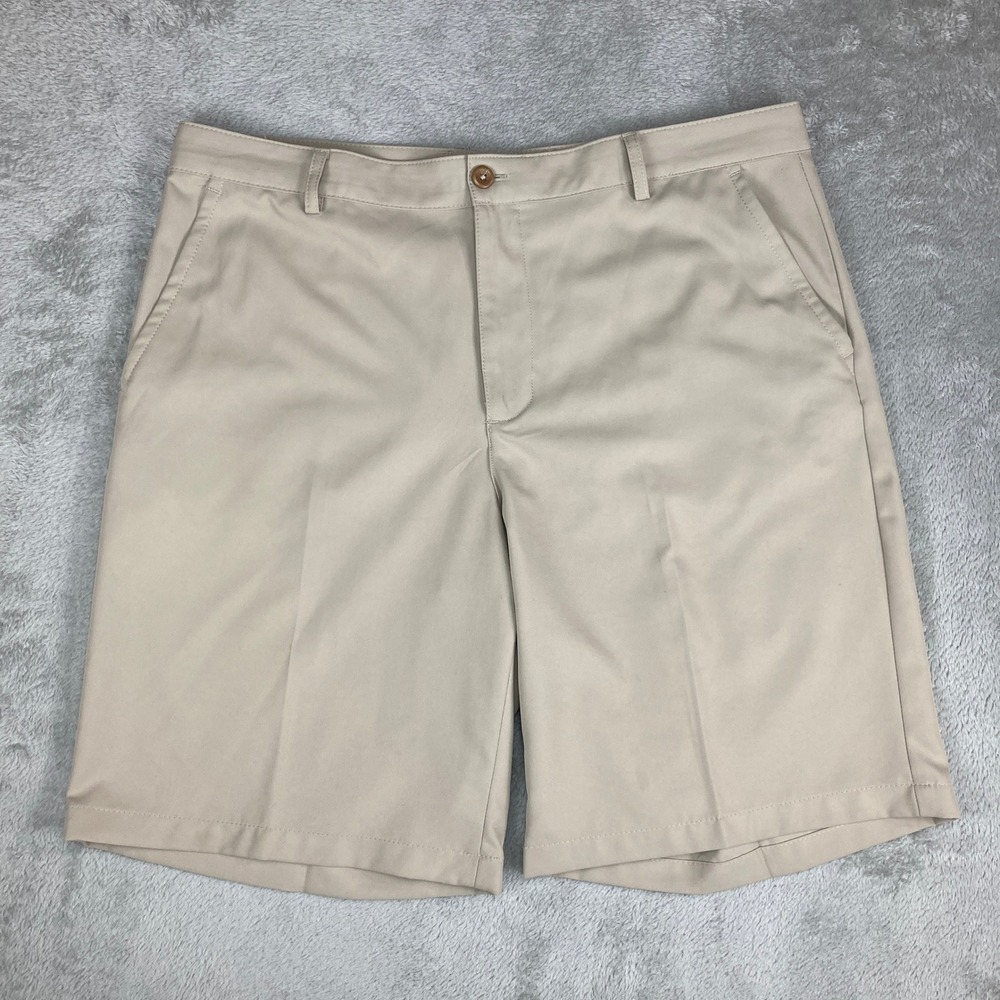 IZOD Golf Classic Mens 36 Beige Shorts Flat‎ Front Casual Active